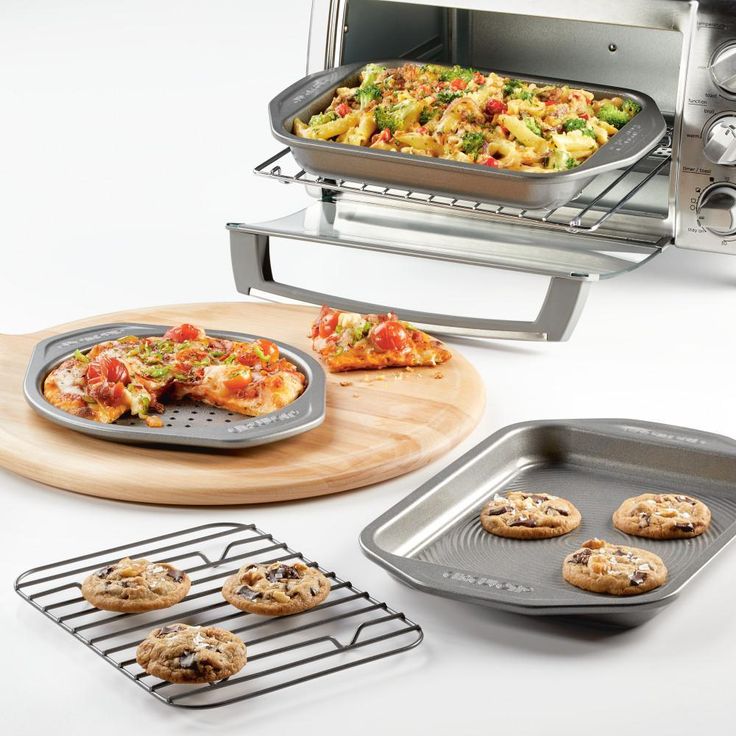 Total Bakeware Nonstick Toaster Oven and Personal Pizza Pan Baking Set, Gray, 4-Piece
