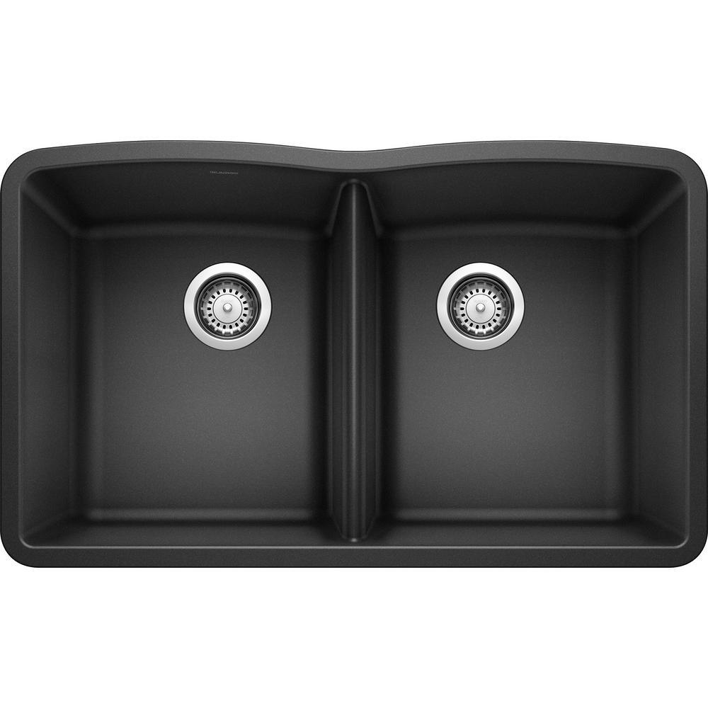 DIAMOND Undermount Granite Composite 32.06 in. 50/50 Double Bowl Kitchen Sink in White - Super Arbor