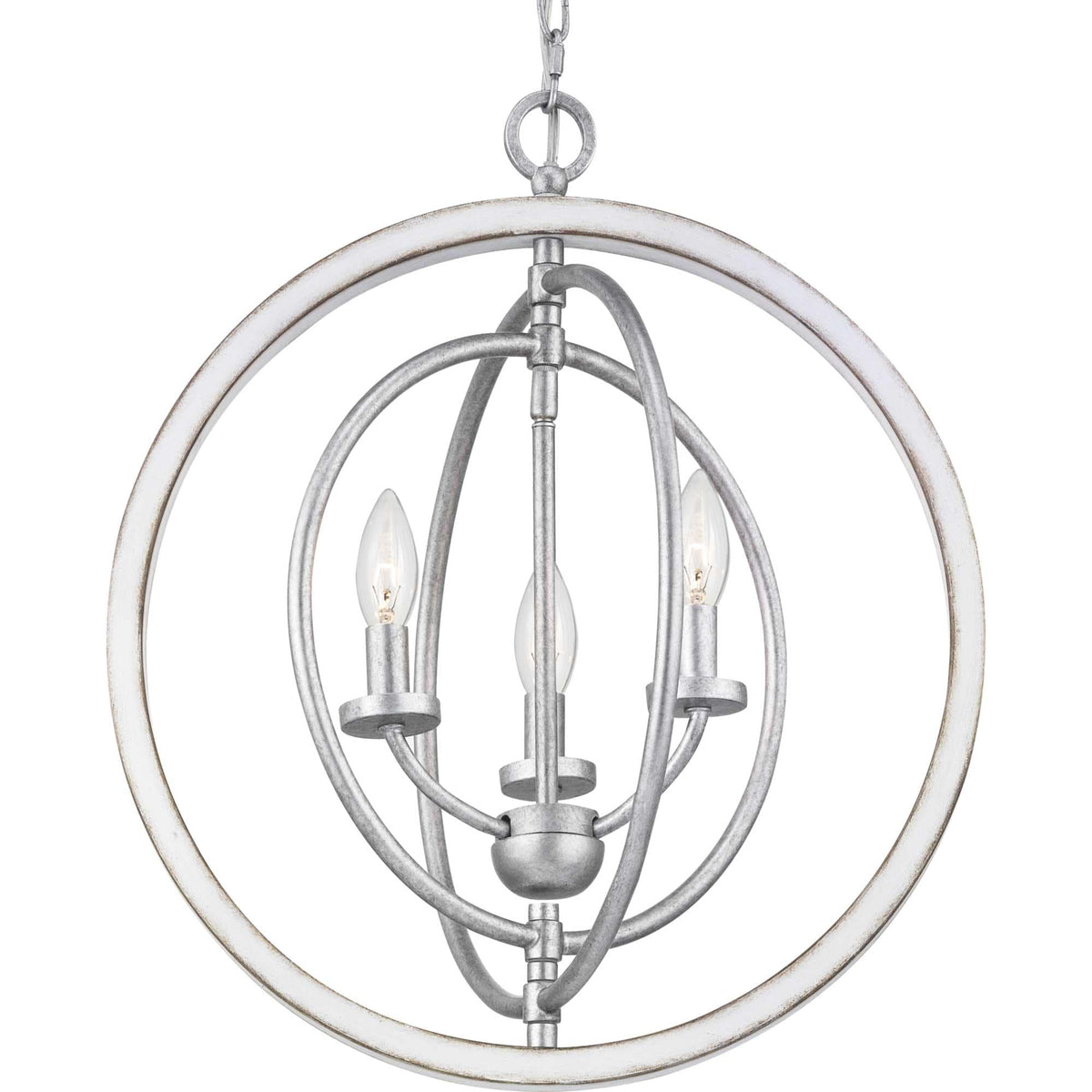 Progress Lighting Fairwood 3-Light Antique White and Galvanized Farmhouse Globe Medium Hanging Pendant Light
