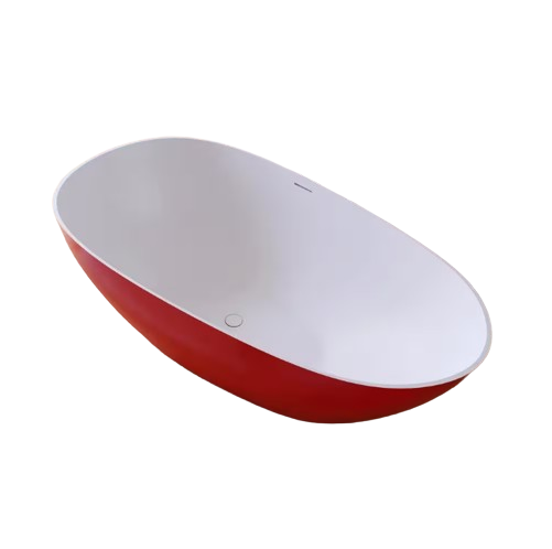 Luna 67 in. x 33.5 in. Stone Resin Solid Surface Flatbottom Freestanding Soaking Bathtub in White Inside and Red Outside
