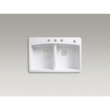 Brookfield Drop-In Cast Iron 33 in. 4-Hole Double Bowl Kitchen Sink in White - Super Arbor