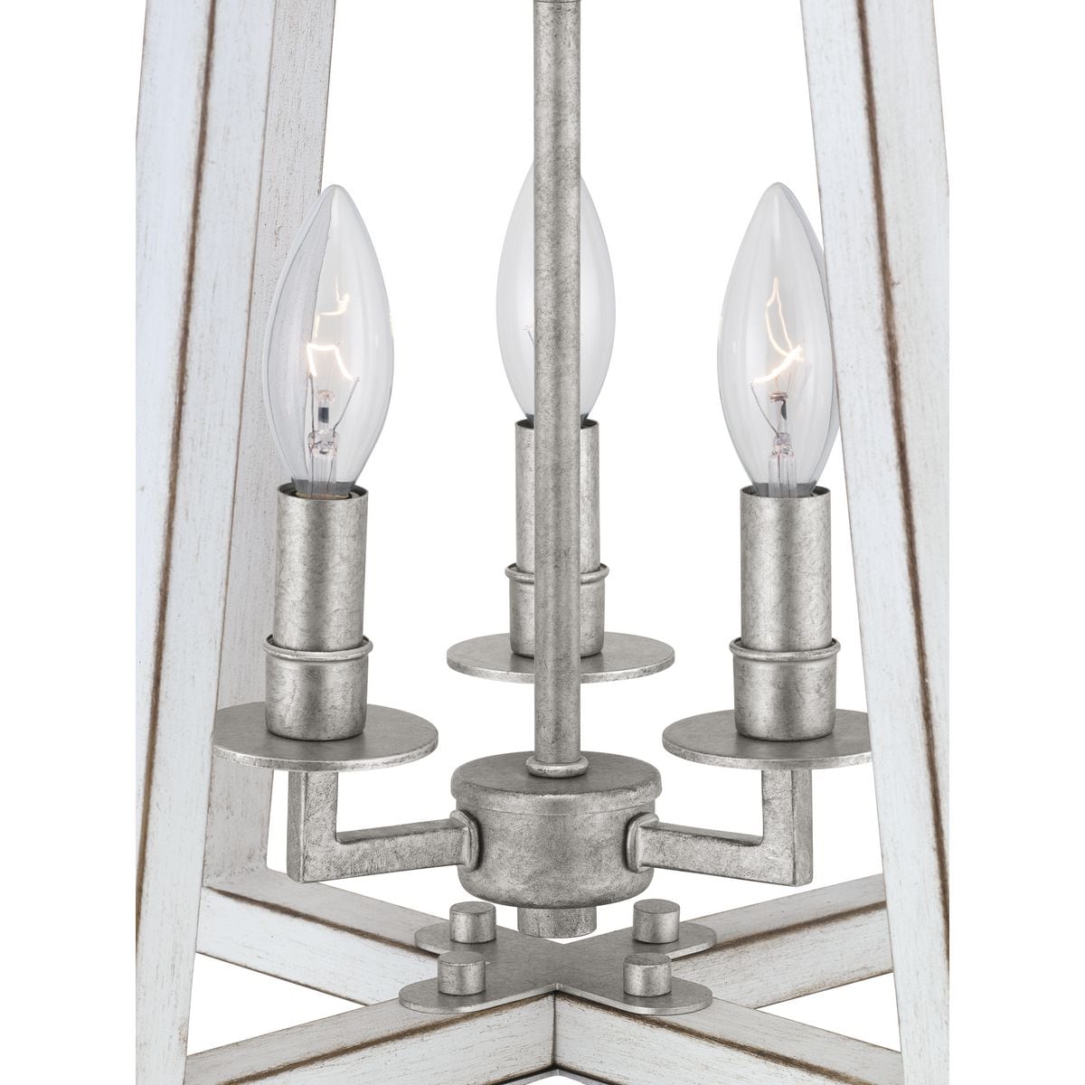 Progress Lighting Forrester 3-Light Antique White and Galvanized Farmhouse Lantern Medium Hanging Pendant Light