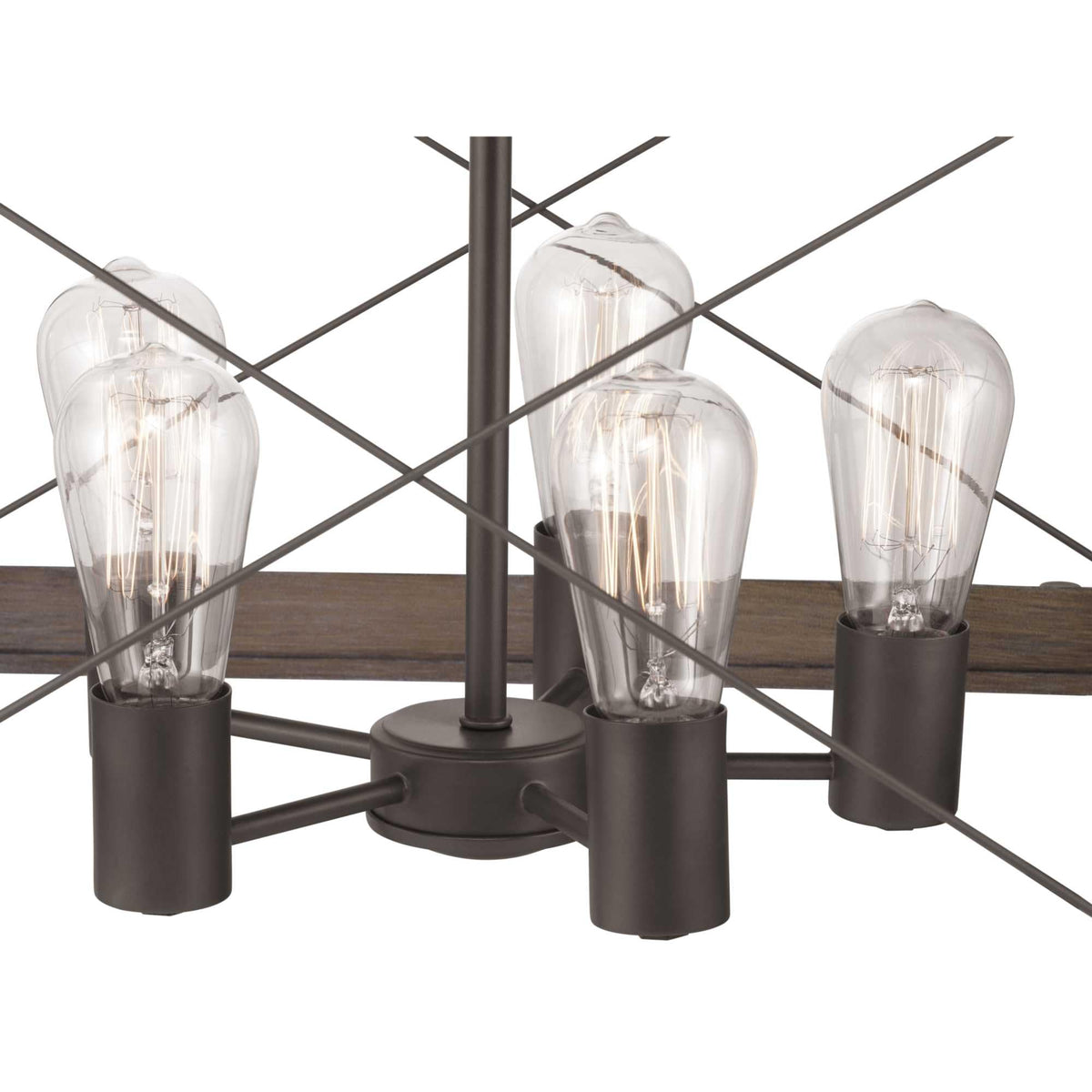 Progress Lighting Bradberry 5-Light Weathered Oak and Graphite Farmhouse Lantern Medium Hanging Pendant Light