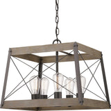 Progress Lighting Bradberry 5-Light Weathered Oak and Graphite Farmhouse Lantern Medium Hanging Pendant Light