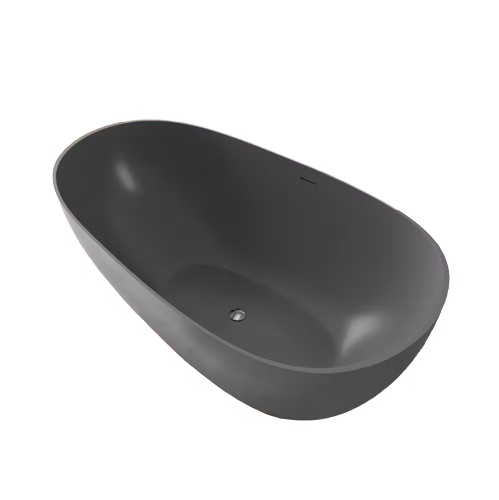 Luna 59 in. x 30.7 in. Stone Resin Solid Surface Flatbottom Freestanding Soaking Bathtub in Dark Gray