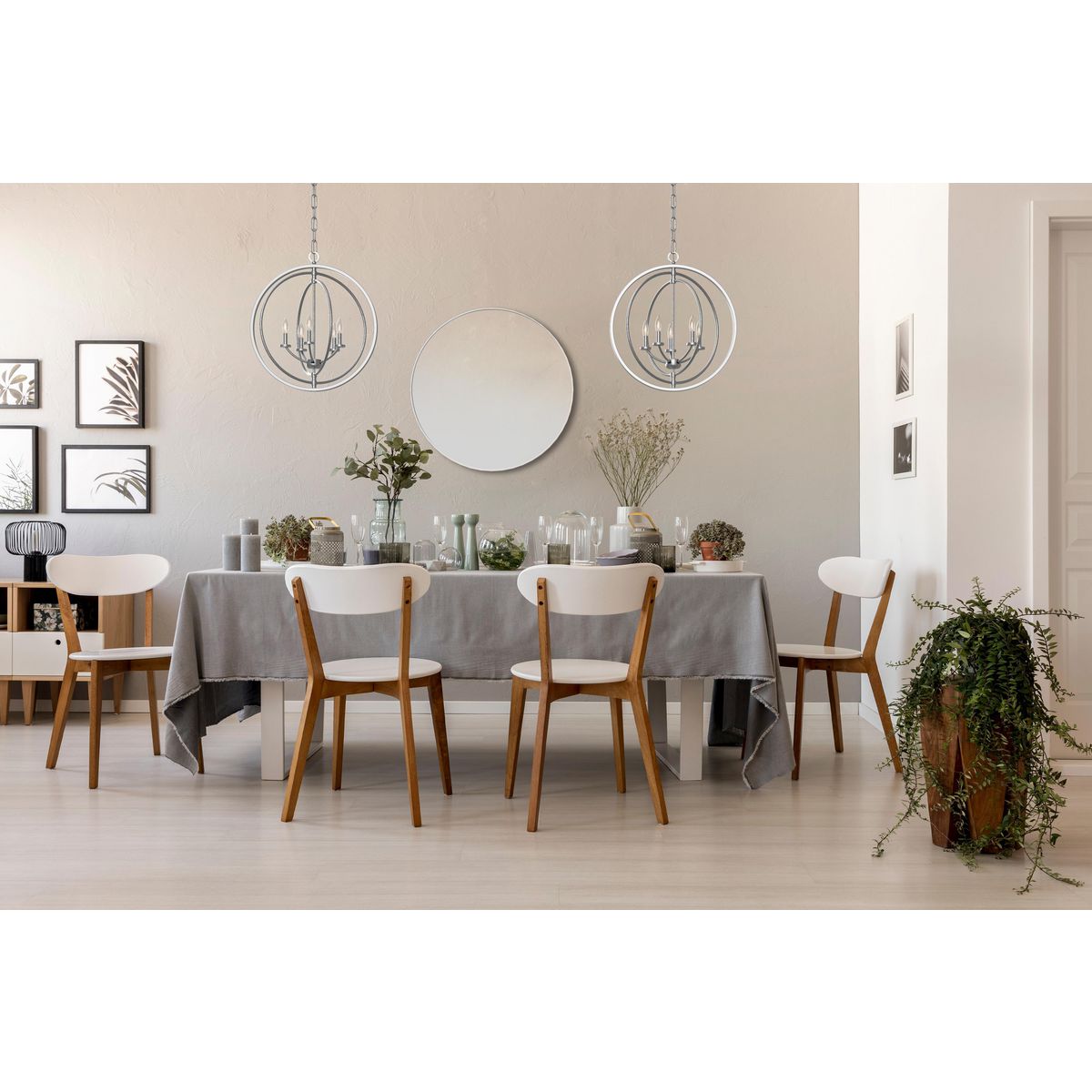 Progress Lighting Fairwood 5-Light Antique White and Galvanized Farmhouse Globe Medium Hanging Pendant Light