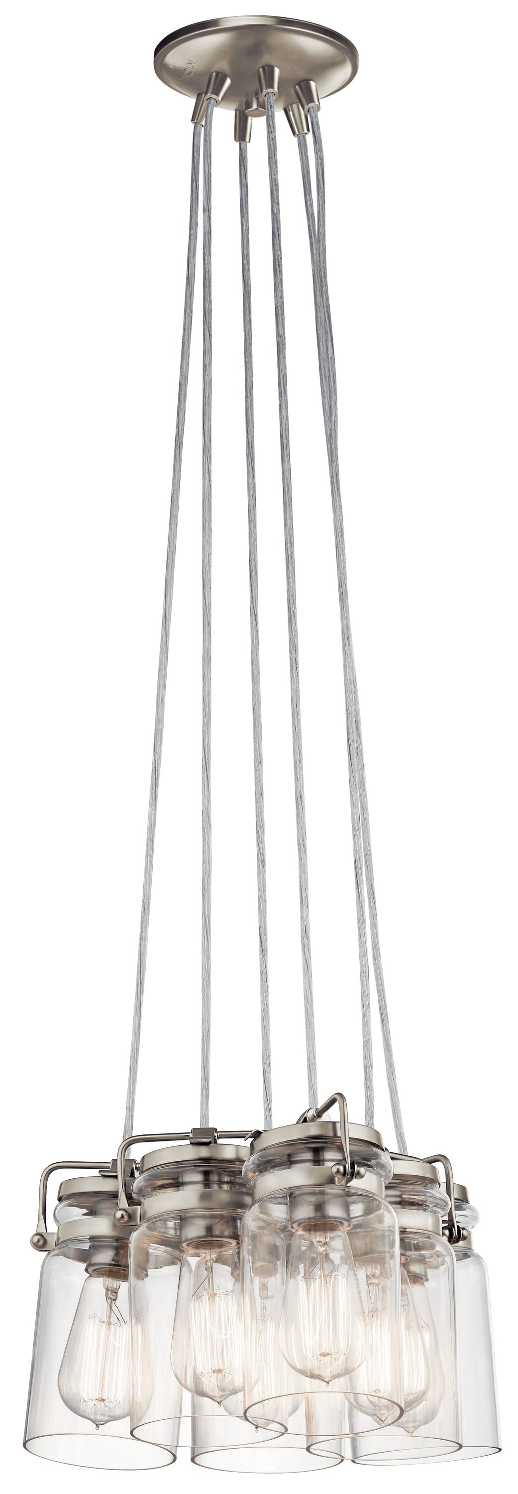 Kichler Brinley 6-Light Brushed Nickel Transitional Clear Glass Jar Medium Hanging Pendant Light