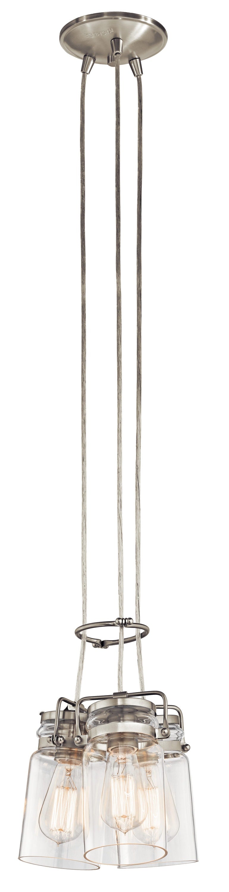 Kichler Brinley 3-Light Brushed Nickel Transitional Clear Glass Jar Mini Hanging Pendant Light