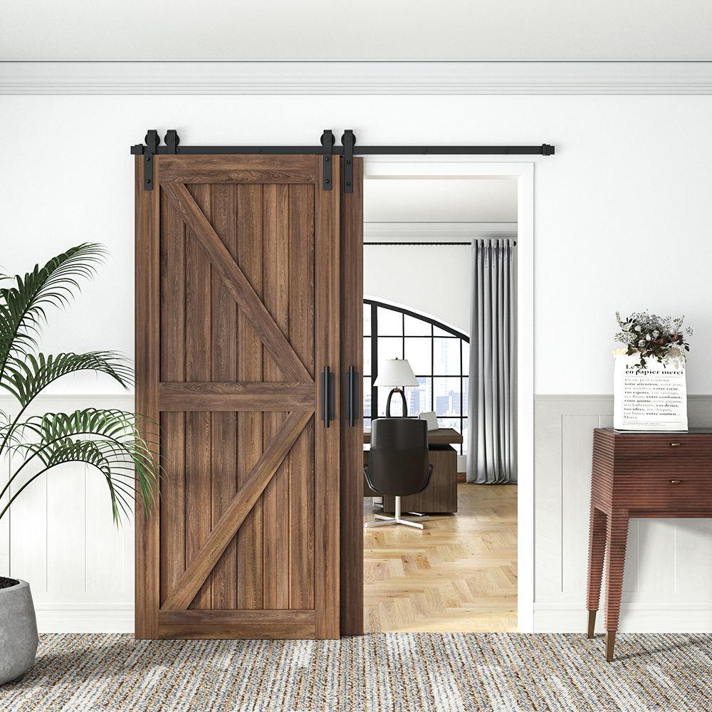 7.5 ft./90 in. Single Track Bypass Barn Door Hardware Double Doors Kit, Heavy-Duty Sliding 1-Track Antique Roller - Super Arbor