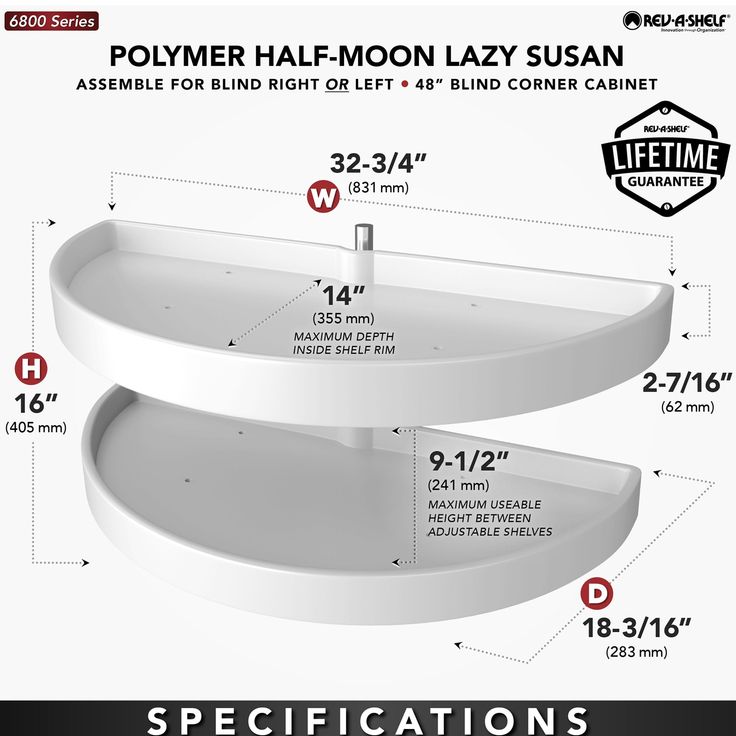 Rev-A-Shelf 2-Tier Plastic Half Moon Cabinet Lazy Susan