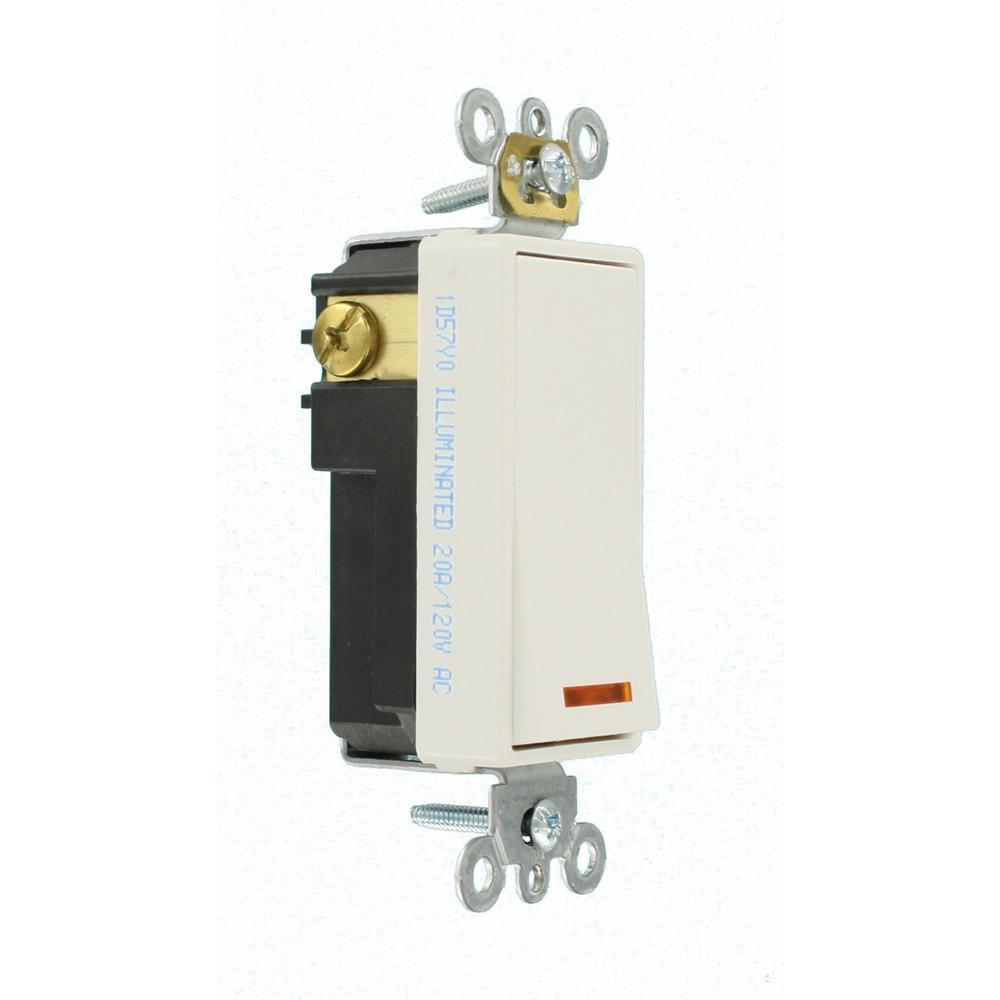 20 Amp Decora Plus Commercial Grade Single Pole Lighted Rocker Switch, White - Super Arbor