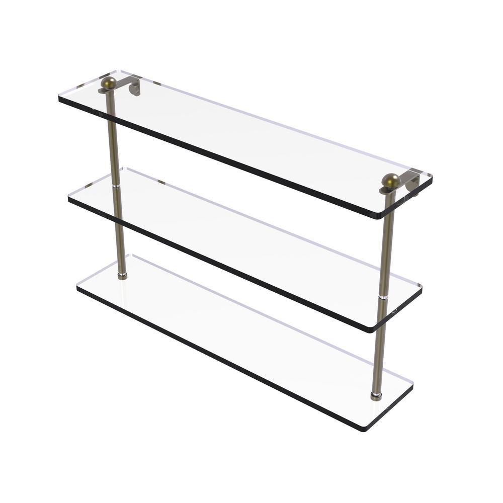 22 in. Triple Tiered Glass Shelf in Satin Nickel - Super Arbor