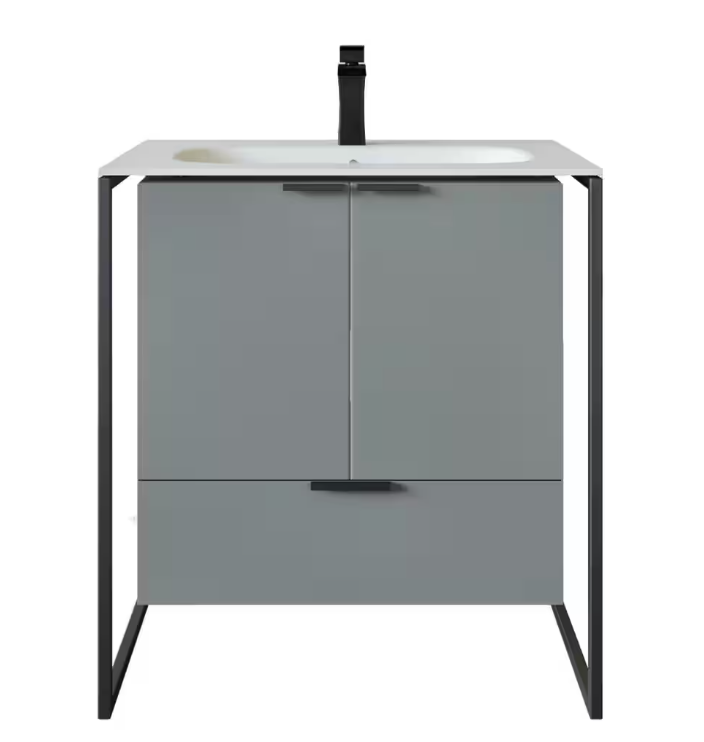 Moma 24 in. W x 18 in. D x 33.4 in. H Bathroom Vanity in Gray with White Solid Surface Top with White Sink