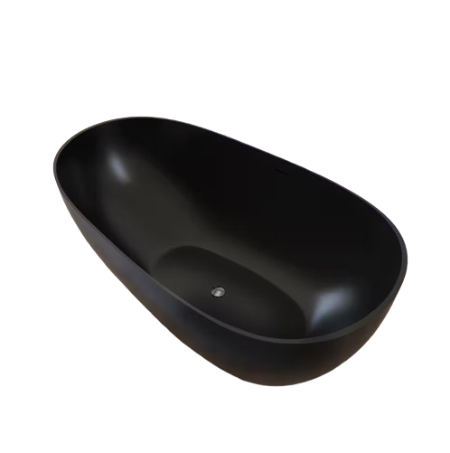 Luna 59 in. x 30.7 in. Stone Resin Solid Surface Matte Flatbottom Freestanding Soaking Bathtub in Black