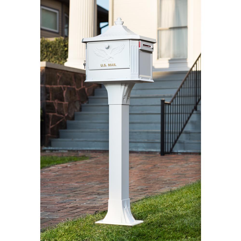 Hemingway All-in-One, Locking, Large, Aluminum, Mailbox and Post Combo, White - Super Arbor