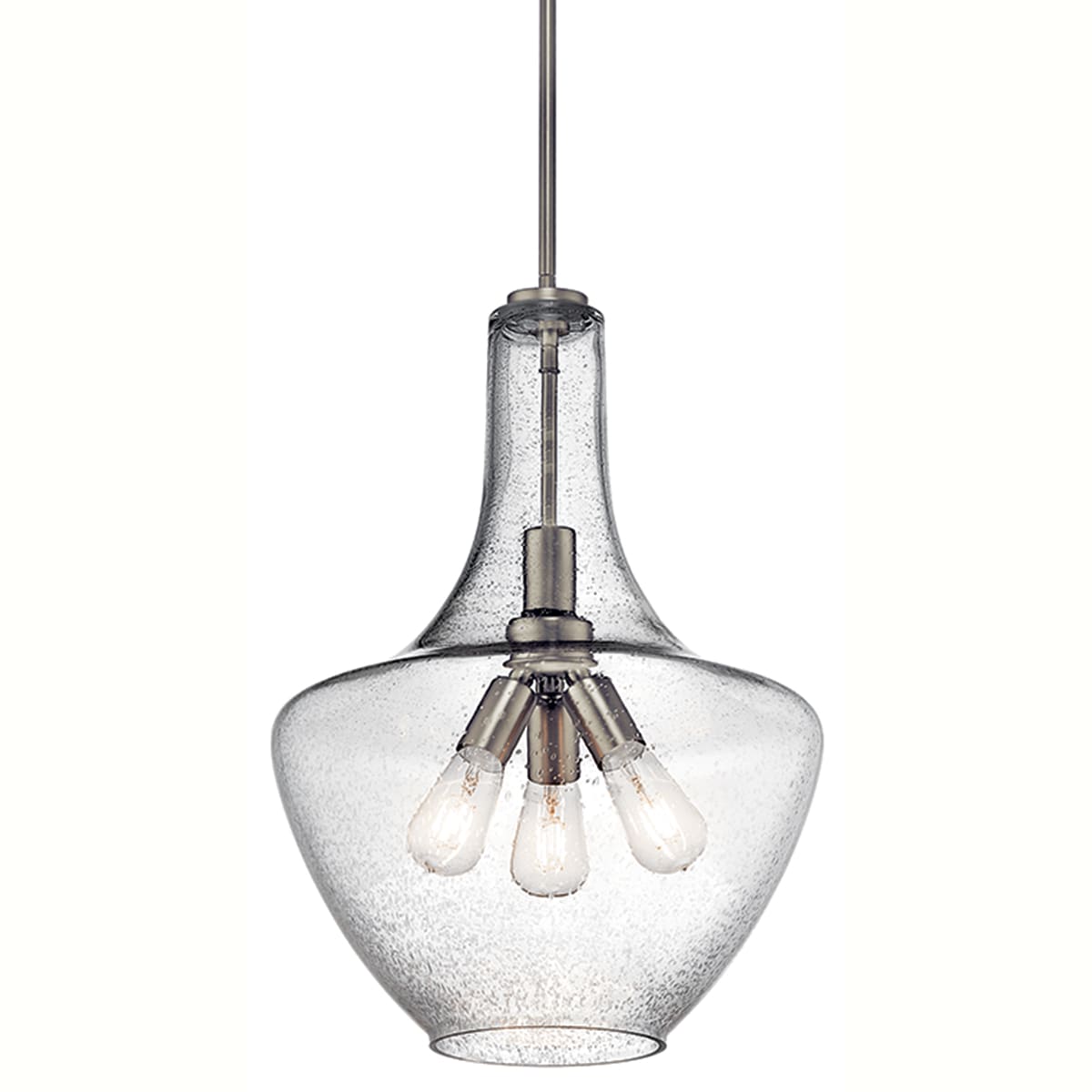 Kichler Everly 3-Light Brushed Nickel Transitional Seeded Glass Teardrop Led, Medium Hanging Pendant Light