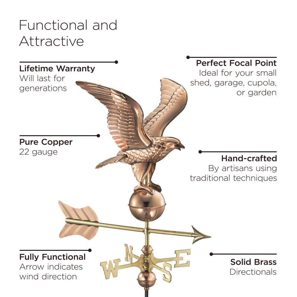 Good Directions Coventry Cupola with Copper Eagle Weathervane, 30-in x 40-in White Vinyl Cupola with 24-Gauge Copper Roof