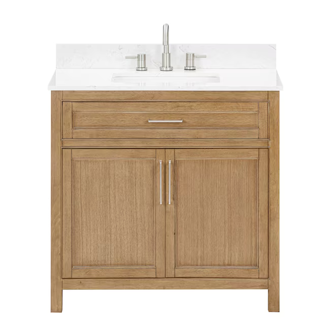 allen + roth Connery 36-in Warm Oak Undermount Single Sink Bathroom Vanity with White Engineered Stone Top