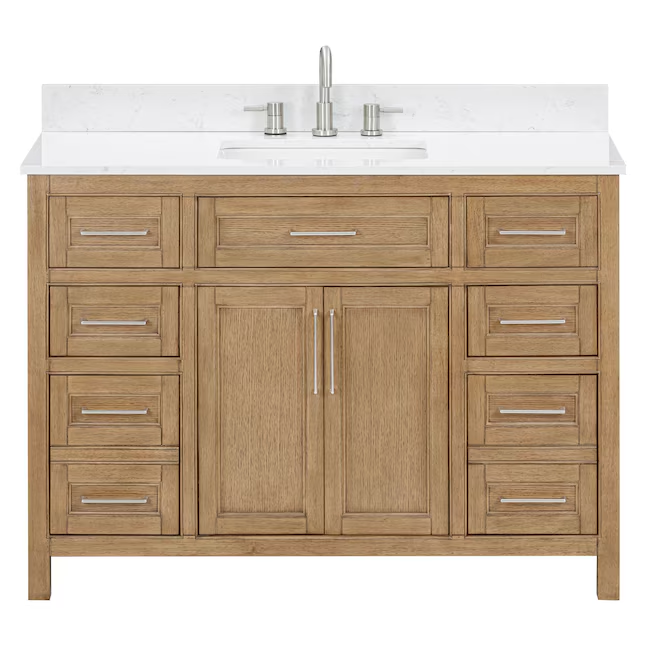 allen + roth Connery 48-in Warm Oak Undermount Single Sink Bathroom Vanity with White Engineered Stone Top