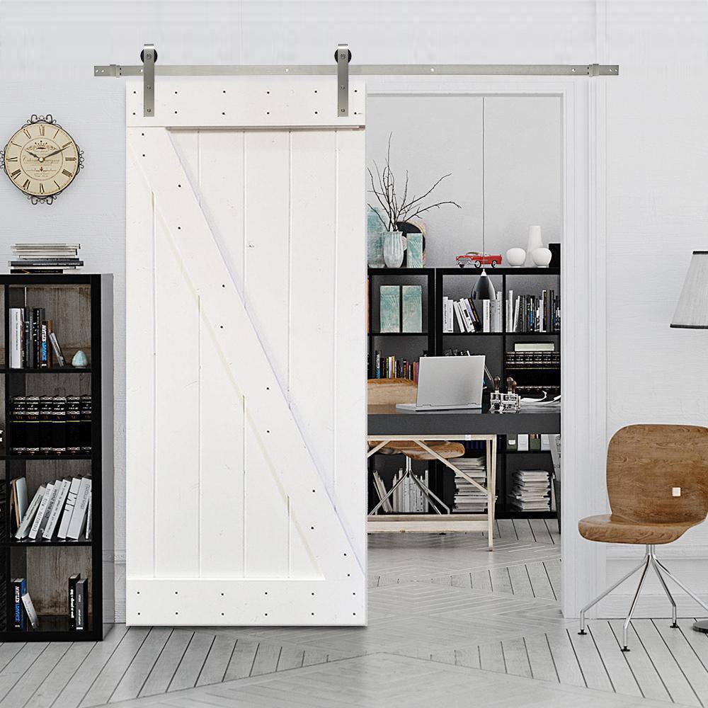 Z Series 30 in. x 84 in. White Knotty Pine Wood Interior Sliding Barn Door with Hardware Kit - Super Arbor