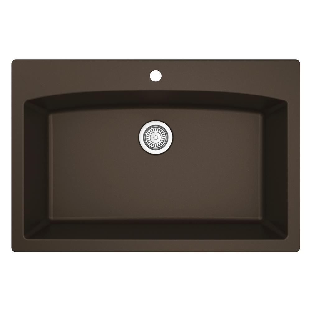 Drop-In Quartz Composite 33 in. 1-Hole Single Bowl Kitchen Sink in Black - Super Arbor