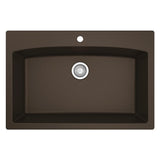 Drop-In Quartz Composite 33 in. 1-Hole Single Bowl Kitchen Sink in Black - Super Arbor