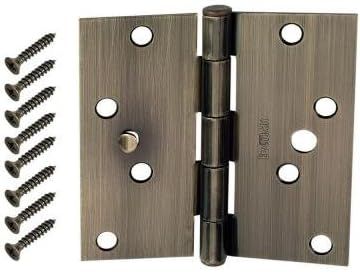 4 in. Antique Brass Square Corner Security Door Hinges Value Pack (3-Pack)