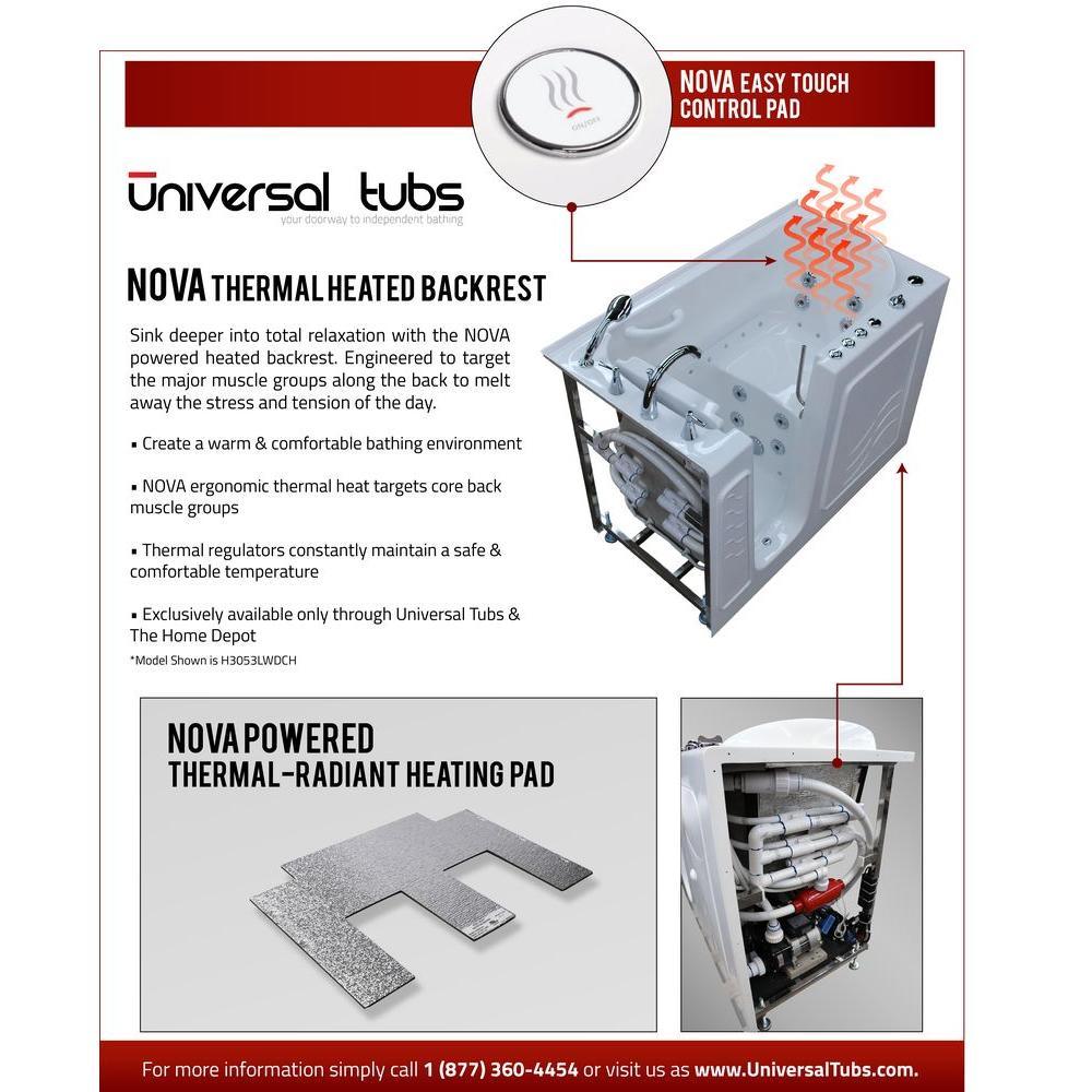 NOVA Heated Rampart 4 ft. Walk-in Non-Whirlpool Bathtub with 6 in. Tile Easy Up Adhesive Wall Surround in White - Super Arbor