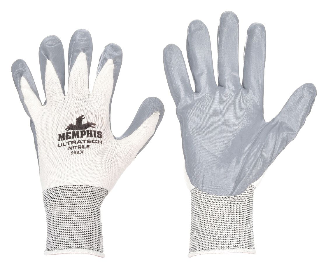 MCR SAFETY UltraTech 9683 Nitrile Coated Gloves - Large, White