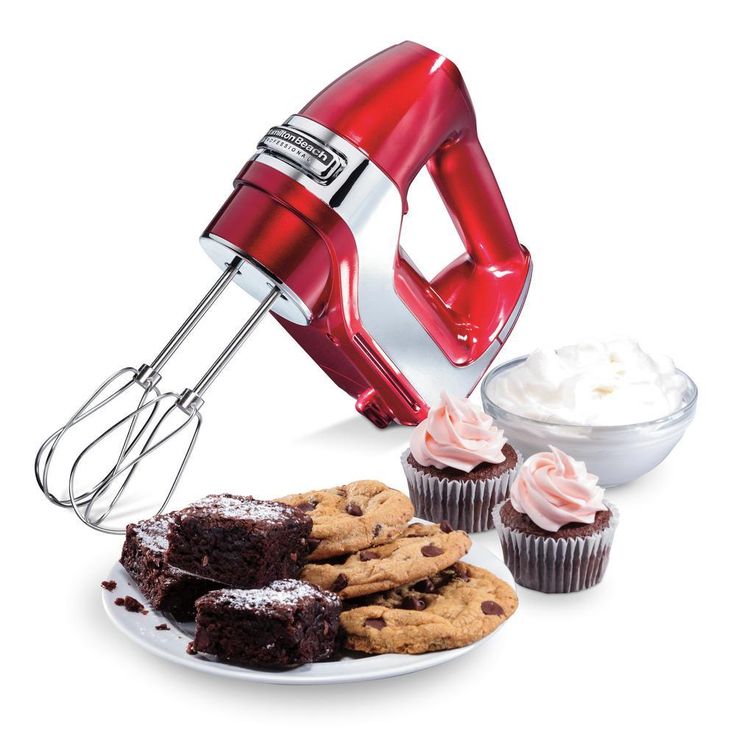5-Speed Red and Chrome Hand Mixer with Stainless Steel Twisted Wire Beaters, Whisk, Dough Hooks and Snap-On Storage Case
