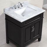 Blaine 30 in. Vanity in Black with Marble Vanity Top in Carrara White