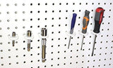 74 pc PEG BOARD KIT 25 J & L Hooks plus 20 Tool holders 4 Peg Board Bins Yellow Red