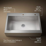 KOHLER Vault 35.75-in x 24.3125-in Single Bowl Tall (8-in or Larger) Drop-In Apron Front/Farmhouse 2-Hole Commercial/Residential Kitchen Sink
