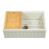 Yorkshire Farmhouse Fireclay 33 in. Single Bowl Kitchen Sink with Cutting-Board, Grid and Strainer in White