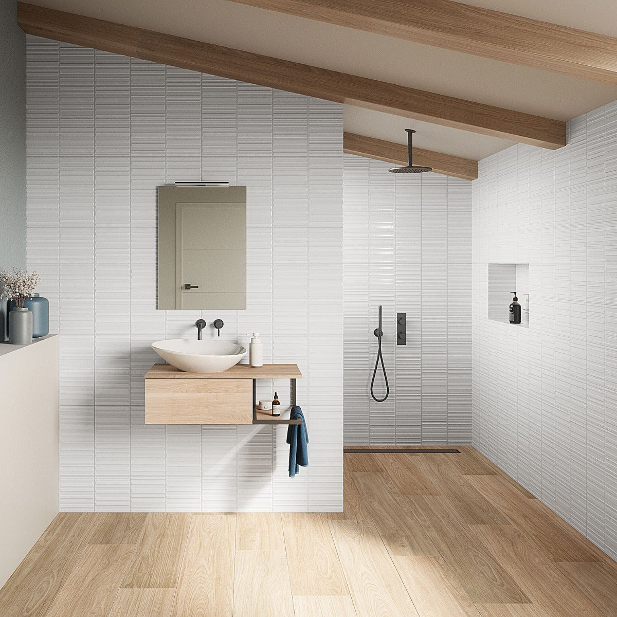 Sydney White 8x16 3D Mixed Finish Ceramic Wall Tile