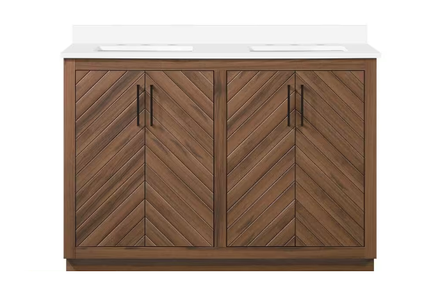 Huckleberry 48 in. W x 19 in. D x 34 in. H Double Sink Bath Vanity in Spiced Walnut with White Engineered Stone Top
