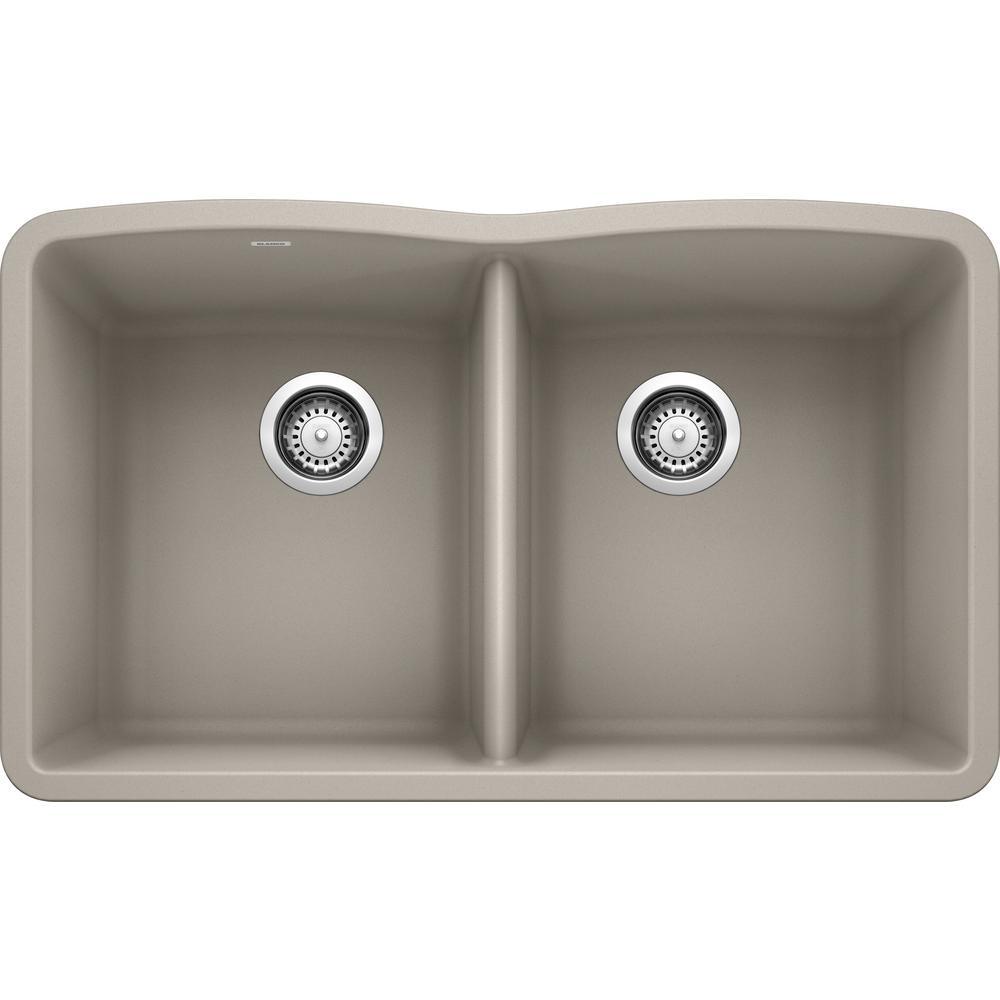 DIAMOND Undermount Granite Composite 32.06 in. 50/50 Double Bowl Kitchen Sink in White - Super Arbor