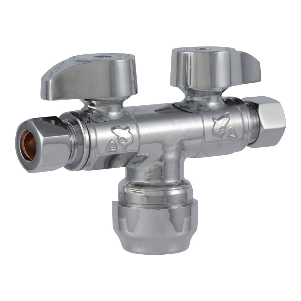 SharkBite Brass 1/2-in Push-to-Connect x 3/8-in OD Compression Quarter-Turn Dual Shut-Off Valve