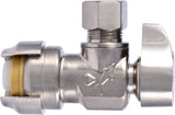 SharkBite Brass 1/2-in Push-to-Connect x 3/8-in Compression Quarter-Turn Angle Stop Valve, Brushed Nickel