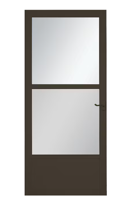 LARSON Southport 30-in x 81-in Brown Mid-view Self-storing Aluminum Storm Door with Brown Handle