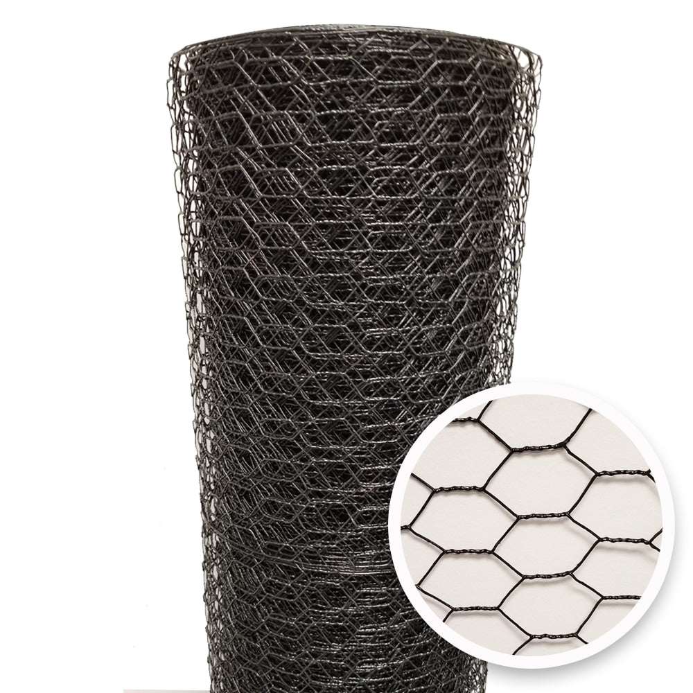 Acorn International Vinyl-Coated Steel Chicken Wire - 150 ft x 6 ft, 20-Gauge, Black