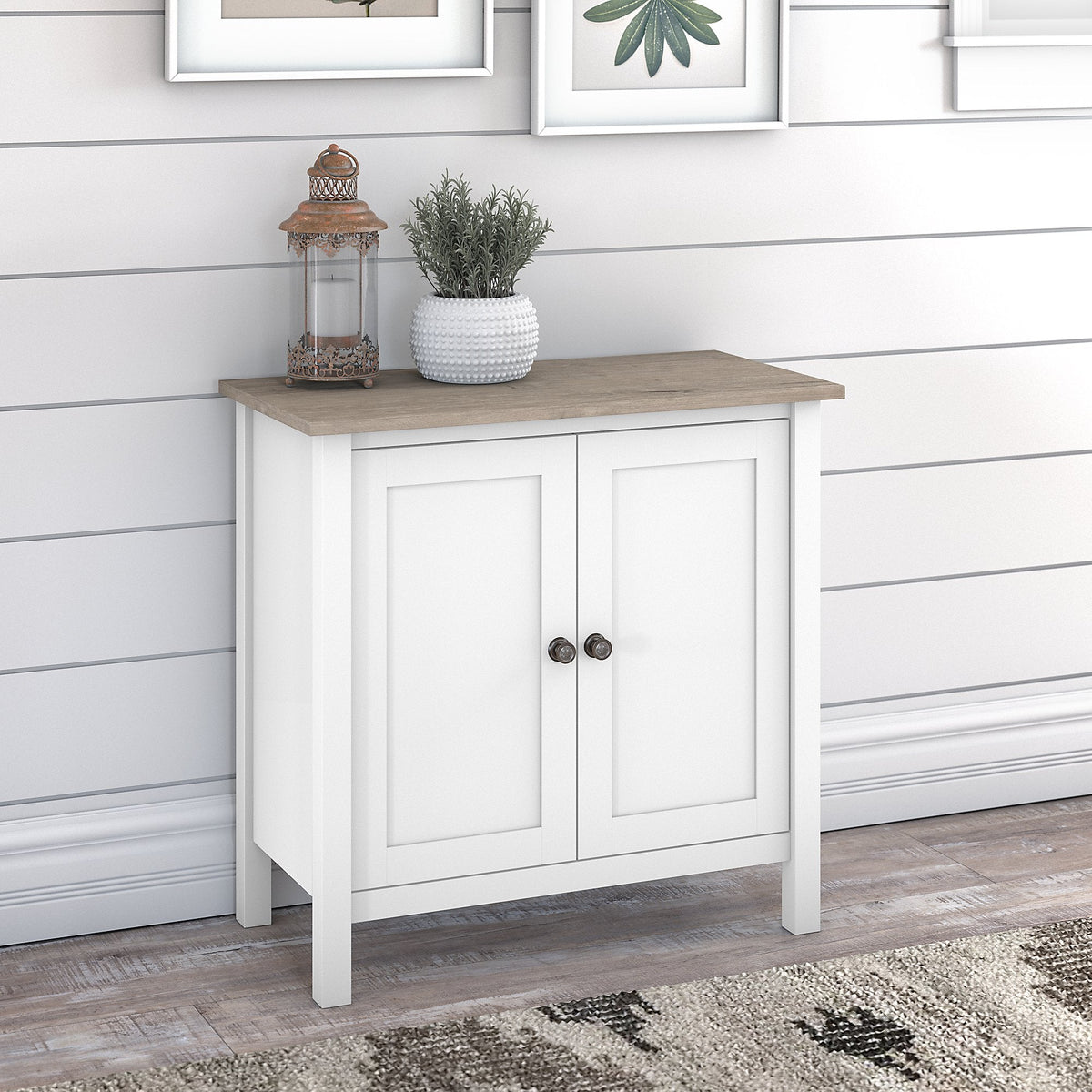 Bush Furniture Mayfield 30.79-in W x 30-in H Wood Composite Pure White/Shiplap Gray Freestanding Utility Storage Cabinet