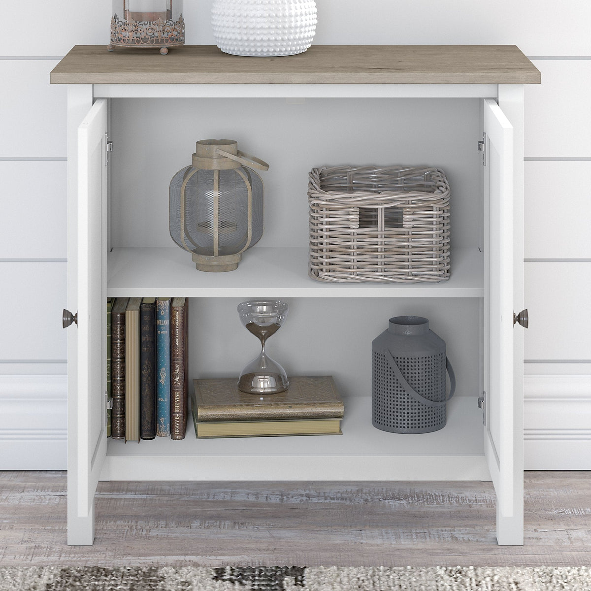 Bush Furniture Mayfield 30.79-in W x 30-in H Wood Composite Pure White/Shiplap Gray Freestanding Utility Storage Cabinet