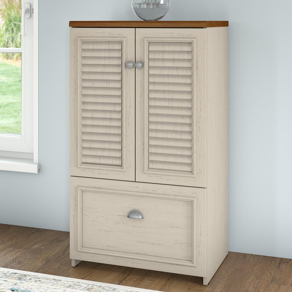 Bush Furniture Fairview 23.74-in W x 41.69-in H Wood Composite Antique White/Tea Maple Freestanding Utility Storage Cabinet