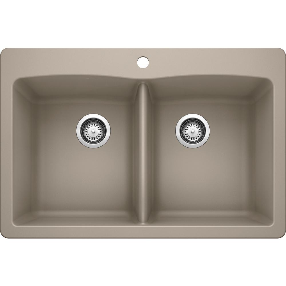 DIAMOND Dual Mount Granite Composite 33 in. 1-Hole 50/50 Double Bowl Kitchen Sink in White - Super Arbor