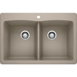DIAMOND Dual Mount Granite Composite 33 in. 1-Hole 50/50 Double Bowl Kitchen Sink in White - Super Arbor