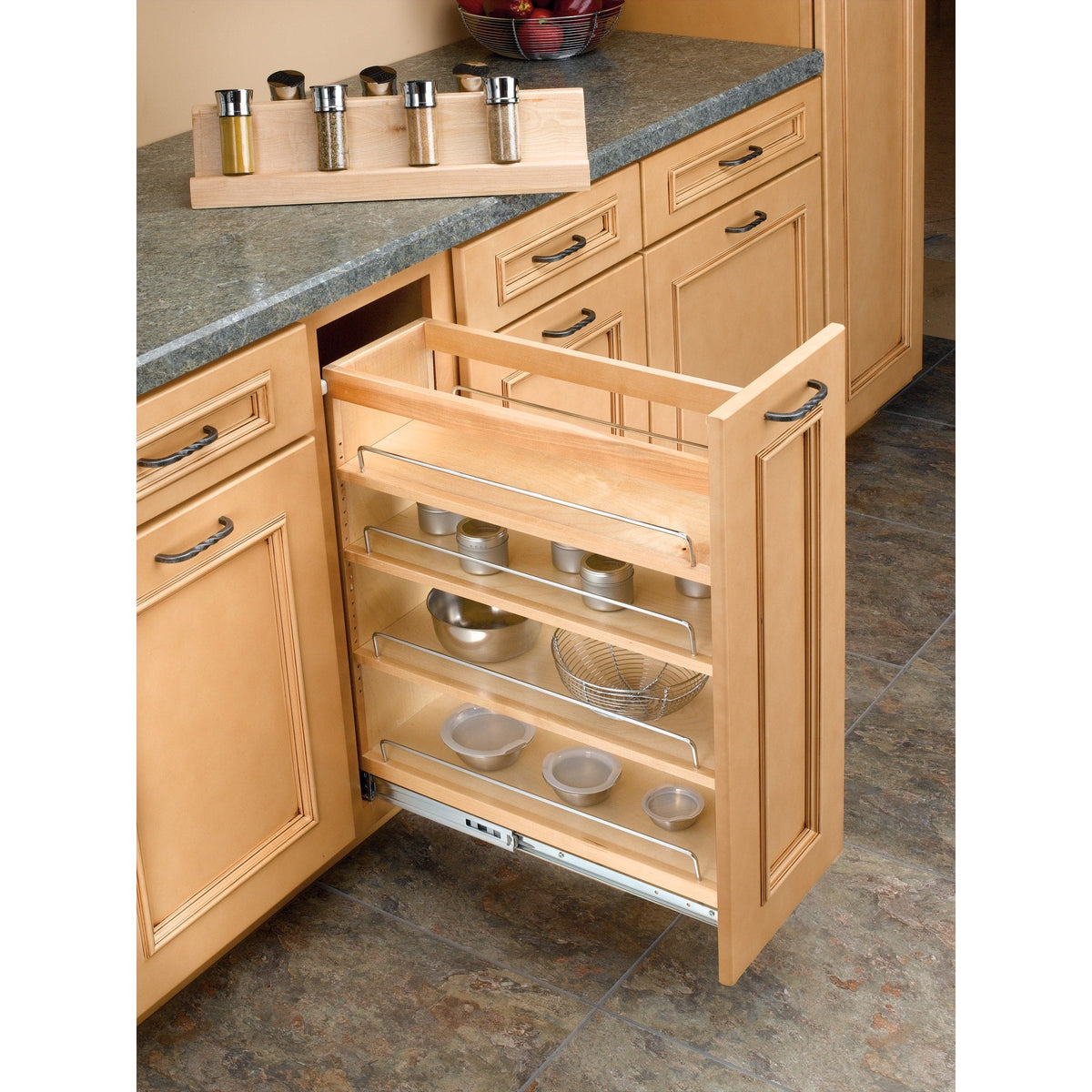 Rev-A-Shelf 7-in W x 4.875-in H 1-Tier Mounted Natural Maple Wood Spice Rack Insert, 21-in D