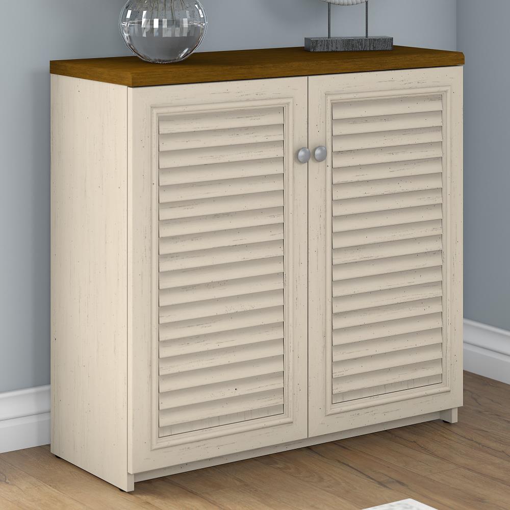 Bush Furniture Fairview 31.73-in W x 30.71-in H Wood Composite Antique White/Tea Maple Freestanding Utility Storage Cabinet