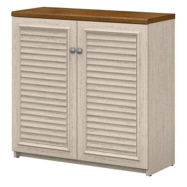Bush Furniture Fairview 31.73-in W x 30.71-in H Wood Composite Antique White/Tea Maple Freestanding Utility Storage Cabinet