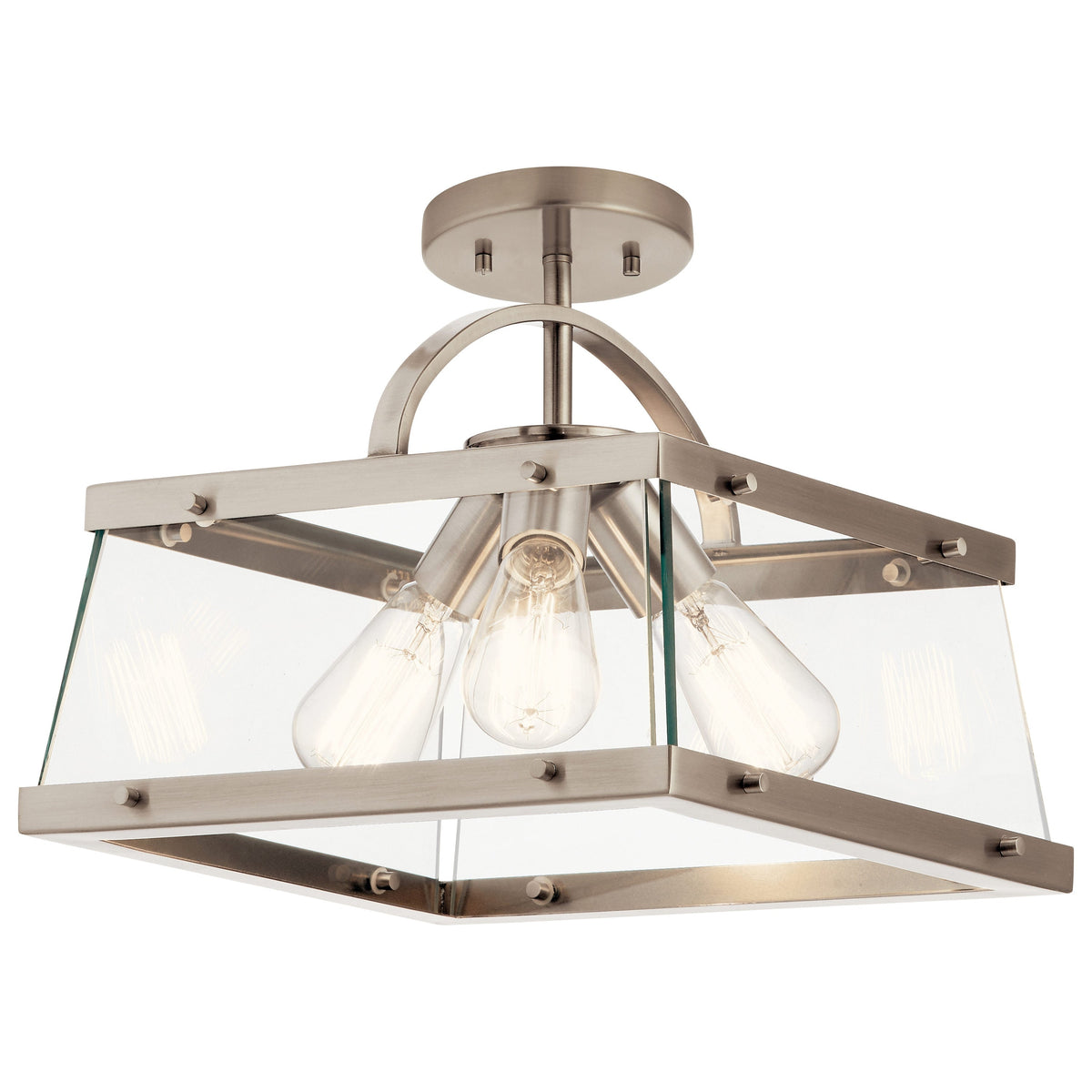 Kichler Darton 3-Light Classic Pewter Transitional Clear Glass Square Medium Hanging Pendant Light